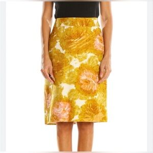 Talbots Woman’s 10 Painting Yellow and Pink Floral Pencil Skirt W/ Back Slit